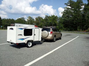 Taking a break at the rest stop with the micro-camper